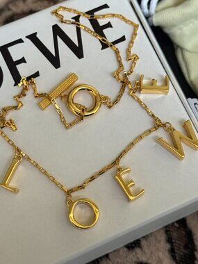 LOEWE Gold Tone LOEWE Letter Charm Necklace Adjustable Chain